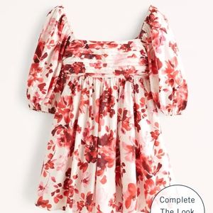 Ruched Puff Sleeve Floral Dress